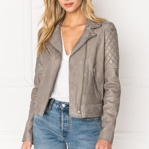 NWT LaMarque Leather Moto Jacket, Gravel Grey